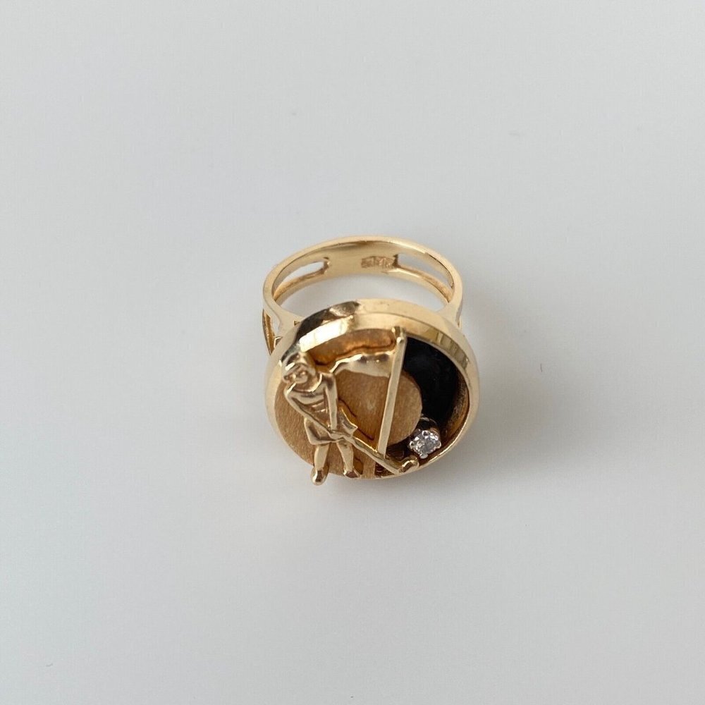 Vintage 14k Solid Yellow Gold Diamond Golfer Band Ring Size 6 - Picture 8 of 10